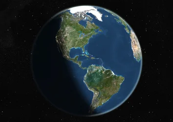 Globo centrado en las Américas, imagen satelital en color verdadero